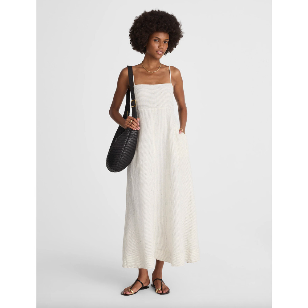 Madewell Striped Empire Waist Midi Dress 100% Linen Lighthouse Ivory XXS NWT